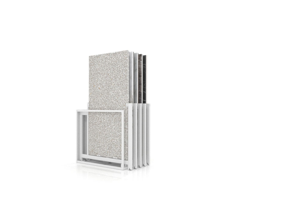 Mueble expositor de azulejos Nebraska 10 blanco 160x80 lateral
