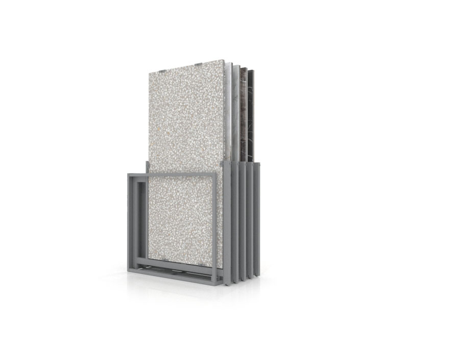 Mueble expositor de azulejos Nebraska 10 plata 180x90 frontal