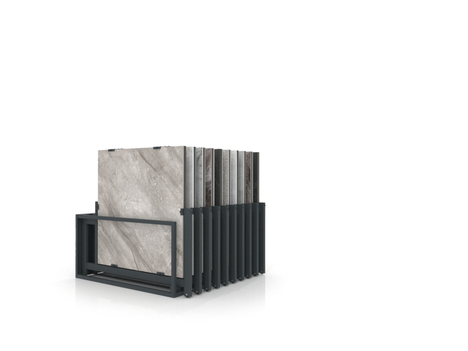 Mueble expositor de azulejos Nebraska 20 antracita 100x100 frontal