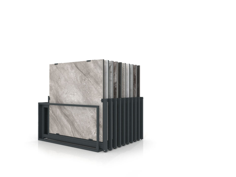 Mueble expositor de azulejos Nebraska 20 120x120 antracita frontal