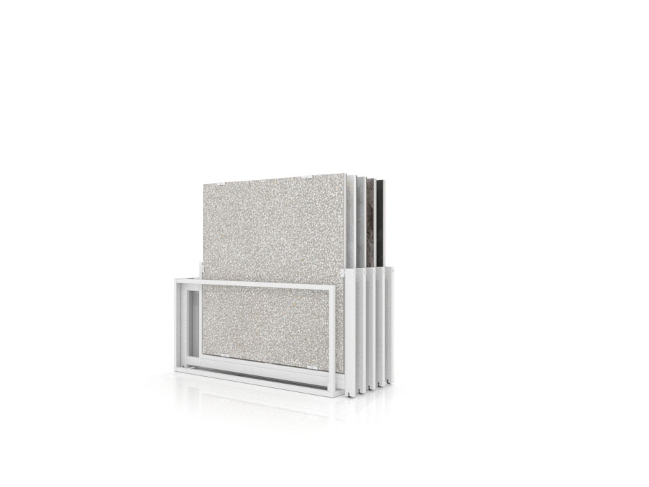 Mueble expositor de azulejos Nebraska 10 120x120 blanco frontal