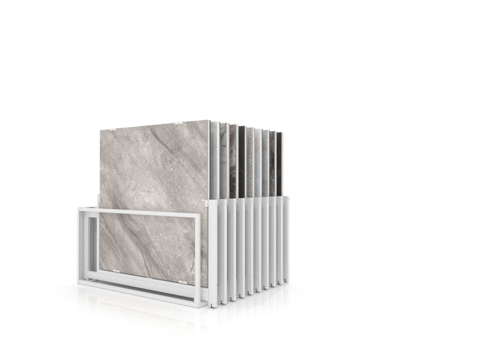 Mueble expositor de azulejos Nebraska 20 120x120 blanco frontal