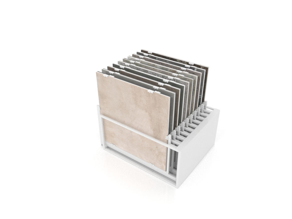 Mueble expositor de azulejos Nebraska 20 120x120 blanco trasera