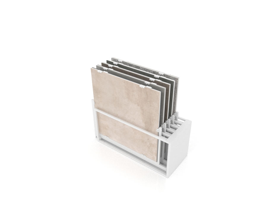 Mueble expositor de azulejos Nebraska 10 120x120 blanco trasera