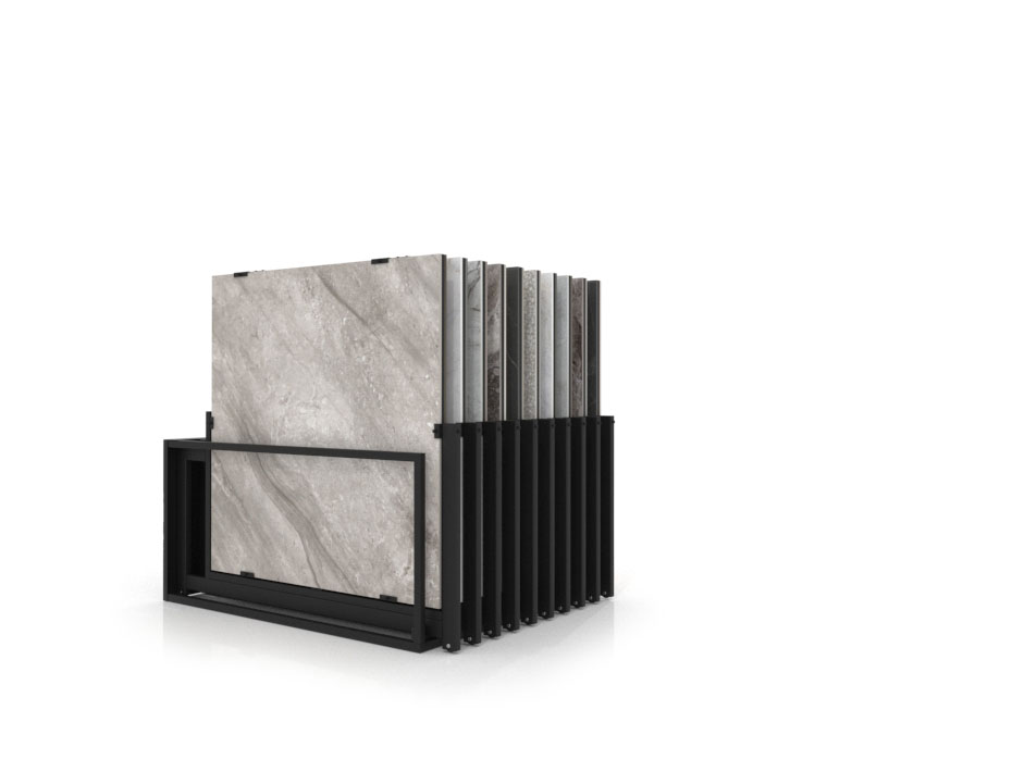 Mueble expositor de azulejos Nebraska 20 120x120 negro frontal
