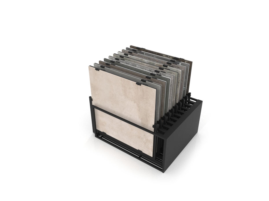 Mueble expositor de azulejos Nebraska 20 120x120 negro trasera