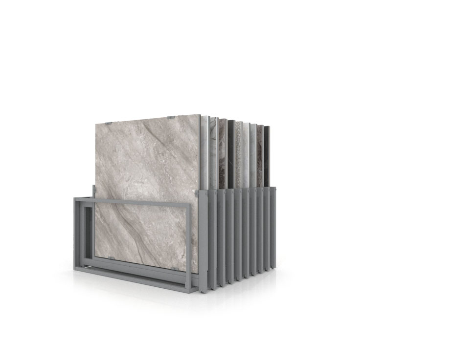 Mueble expositor de azulejos Nebraska 20 120x120 plata frontal