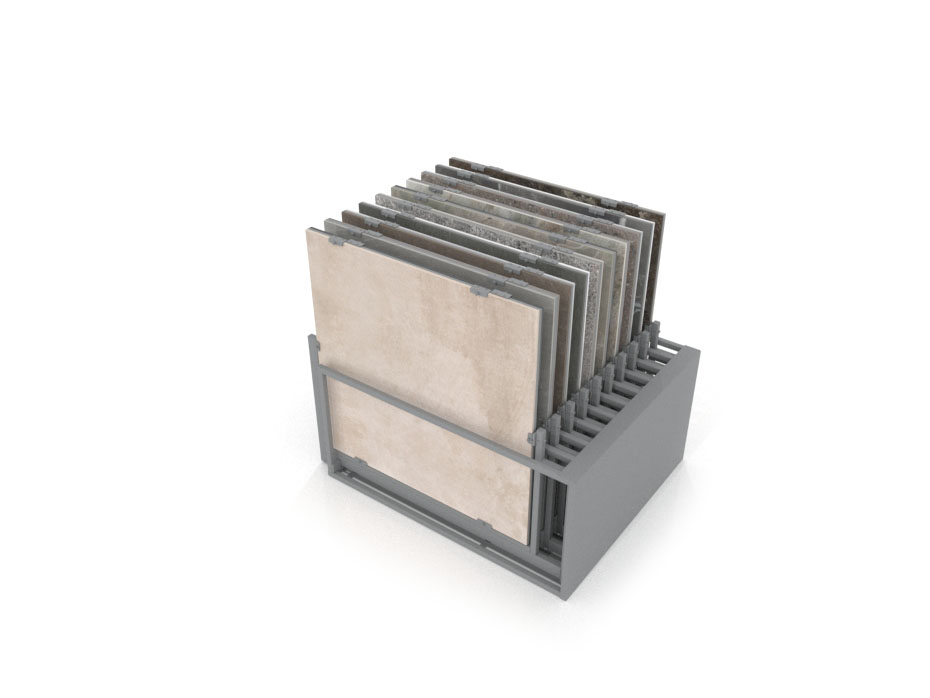 Mueble expositor de azulejos Nebraska 20 120x120 plata trasera