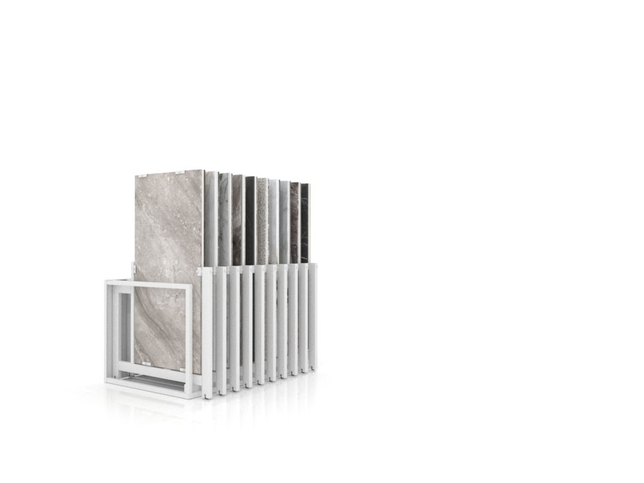 Mueble expositor de azulejos Nebraska 20 blanco 120x60 frontal