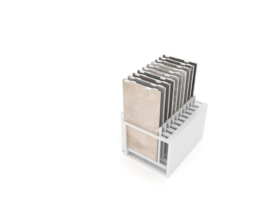 Mueble expositor de azulejos Nebraska 20 120x60 blanco trasera
