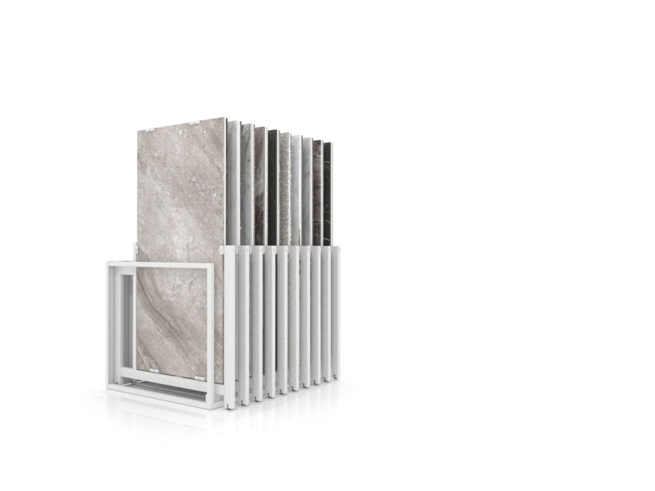 Mueble expositor de azulejos Nebraska 20 blanco 150x75 frontal