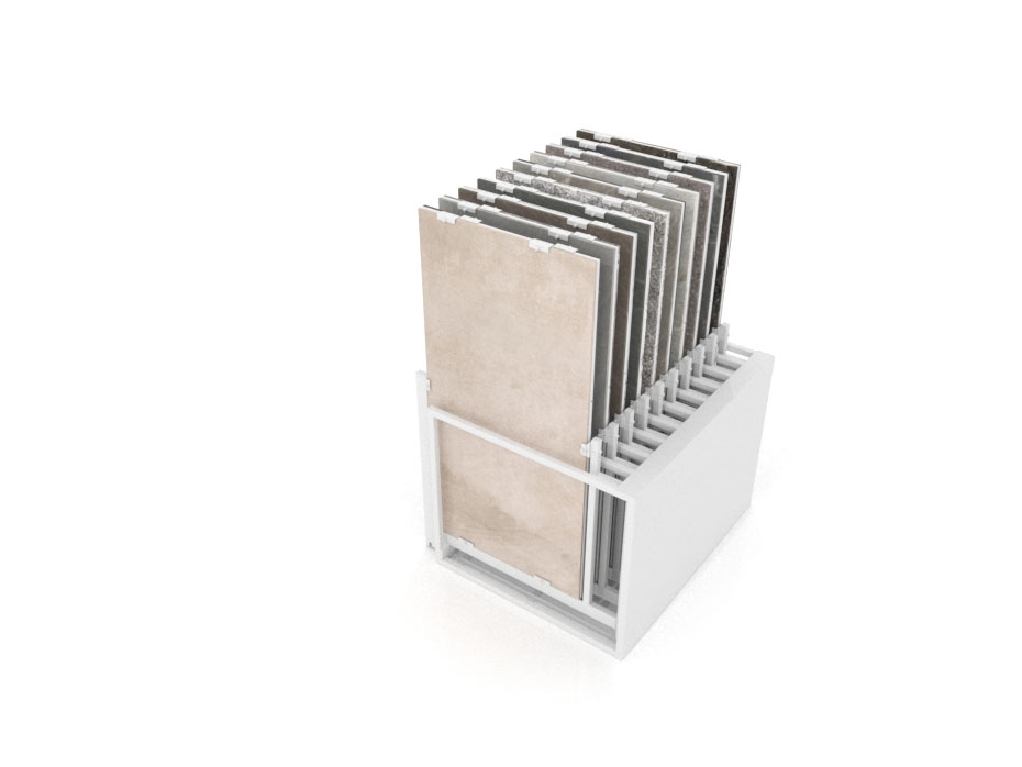 Mueble expositor de azulejos Nebraska 20 blanco 150x75 aerea