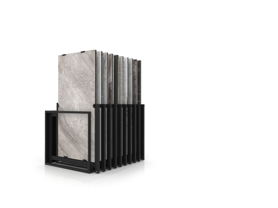 Mueble expositor de azulejos Nebraska 20 negro 150x75 frontal