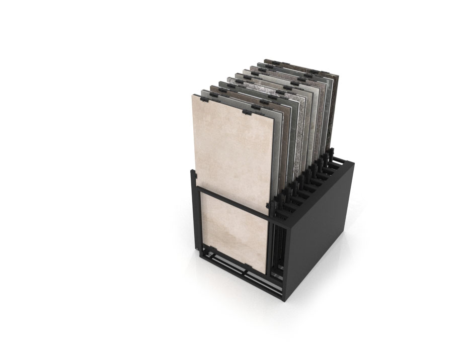 Mueble expositor de azulejos Nebraska 20 negro 150x75 lateral