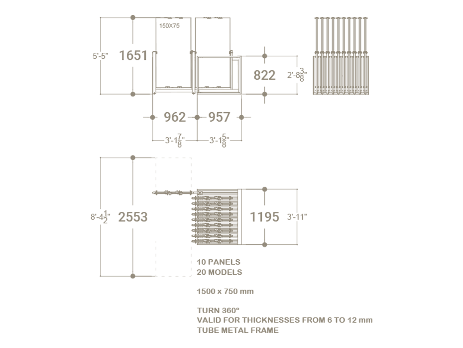 Mueble expositor de azulejos Nebraska 20 plata 150x75 plano