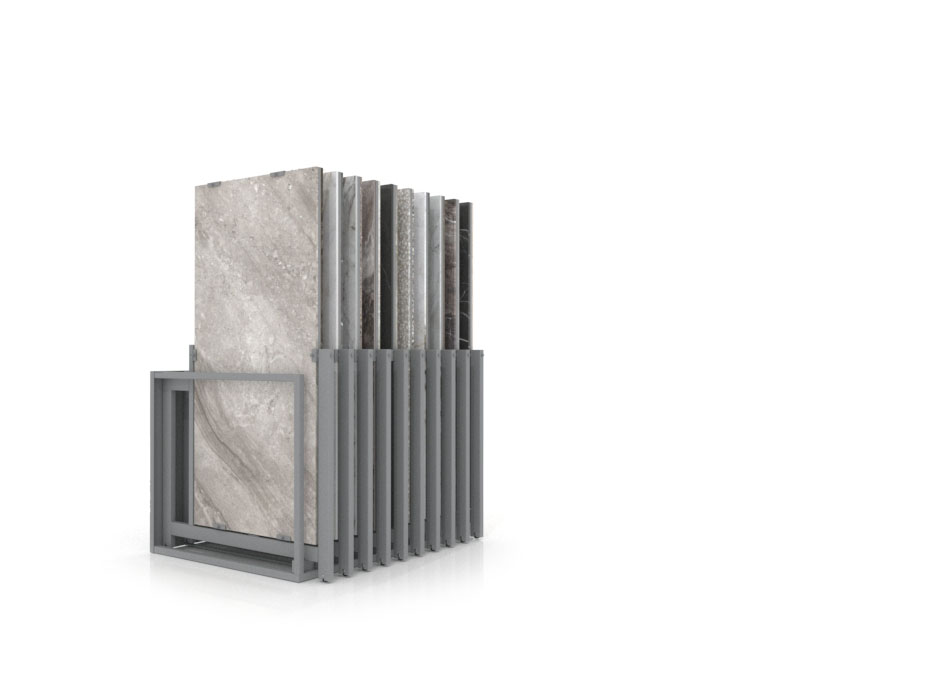 Mueble expositor de azulejos Nebraska 20 plata 150x75 frontal