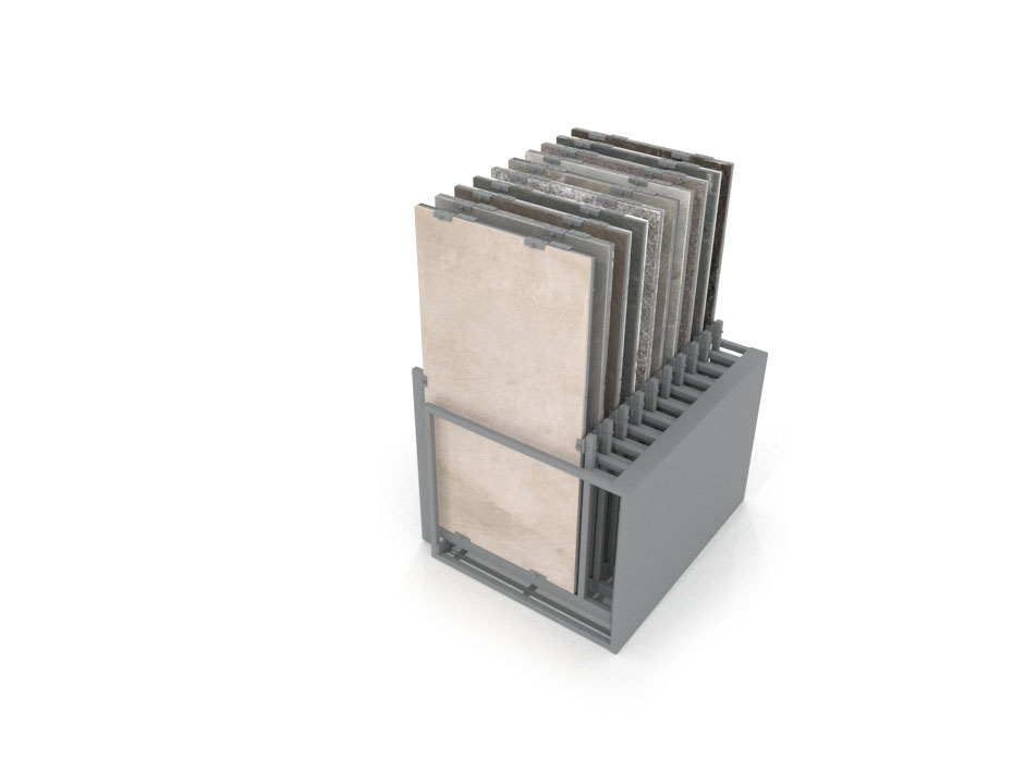 Mueble expositor de azulejos Nebraska 20 plata 150x75 lateral