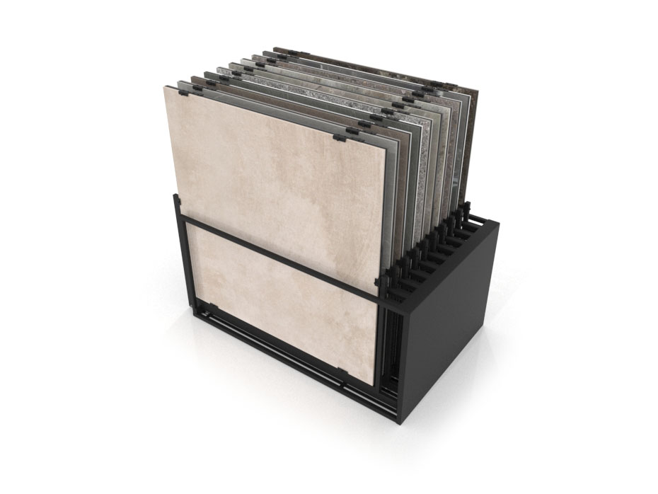 Mueble expositor de azulejos Nebraska 20 negro 160x160 aerea