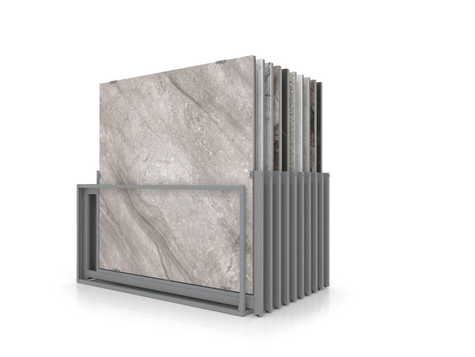 Mueble expositor de azulejos Nebraska 20 plata 160x160 lateral