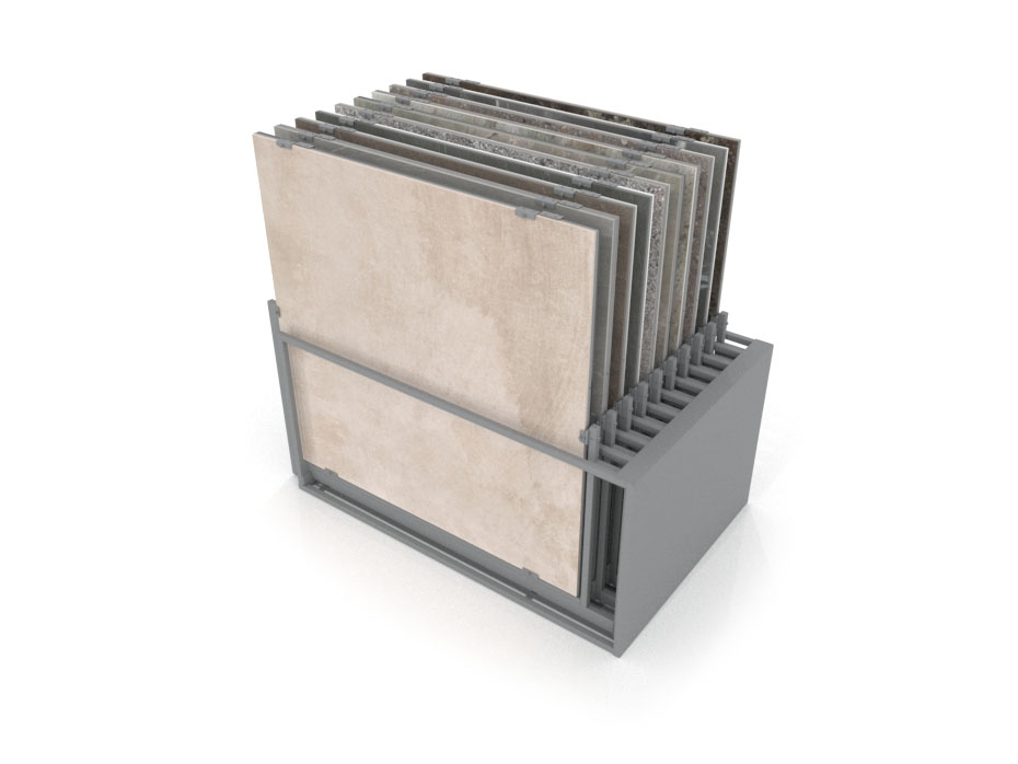 Mueble expositor de azulejos Nebraska 20 plata 160x160 aerea