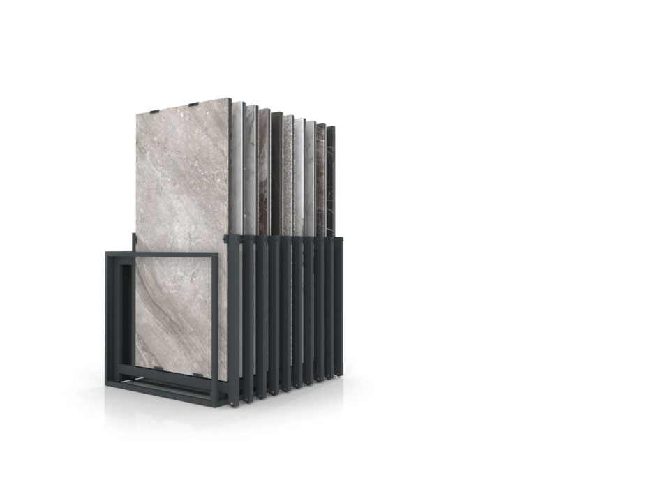 Mueble expositor de azulejos Nebraska 20 negro 160x80 frontal