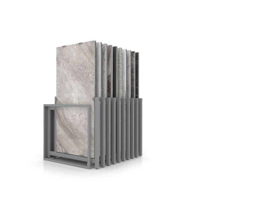 Mueble expositor de azulejos Nebraska 20 plata 160x80 frontal