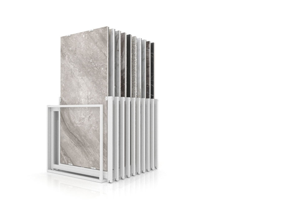 Mueble expositor de azulejos Nebraska 20 blanco 180x90 frontal