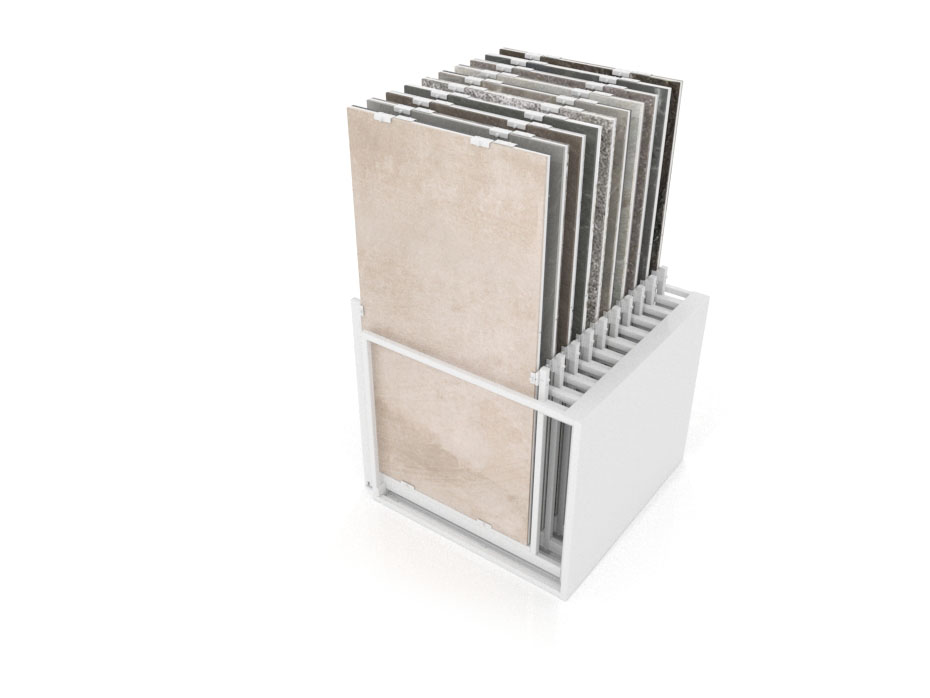 Mueble expositor de azulejos Nebraska 20 blanco 180x90 lateral