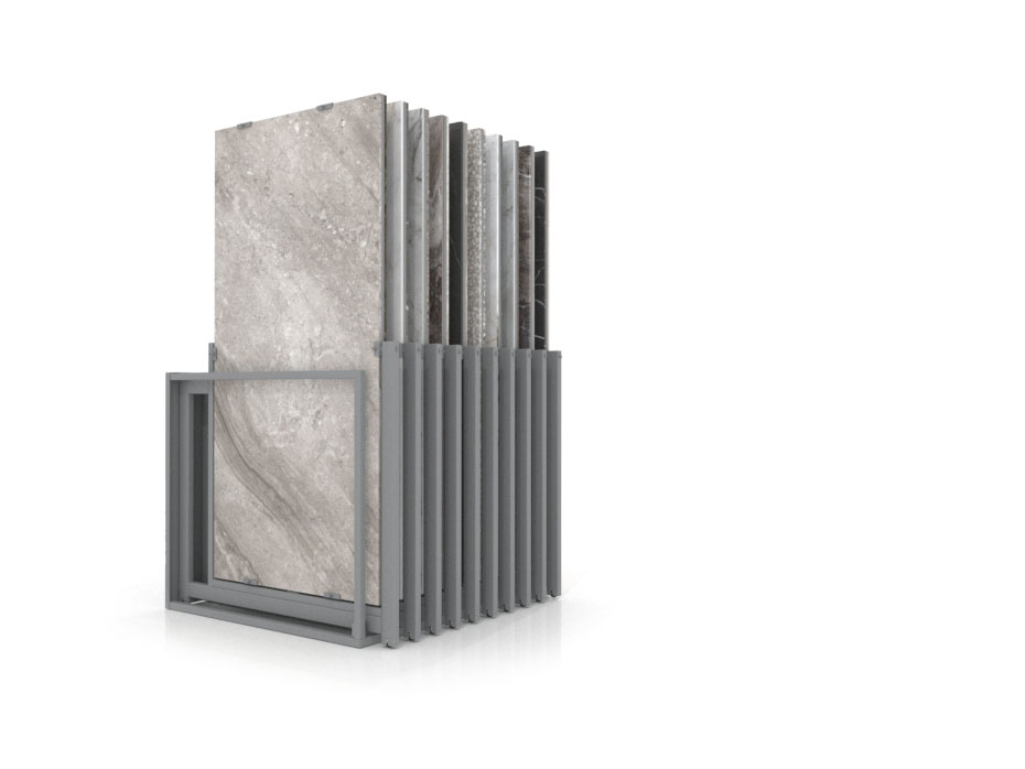 Mueble expositor de azulejos Nebraska 20 plata 180x90 frontal