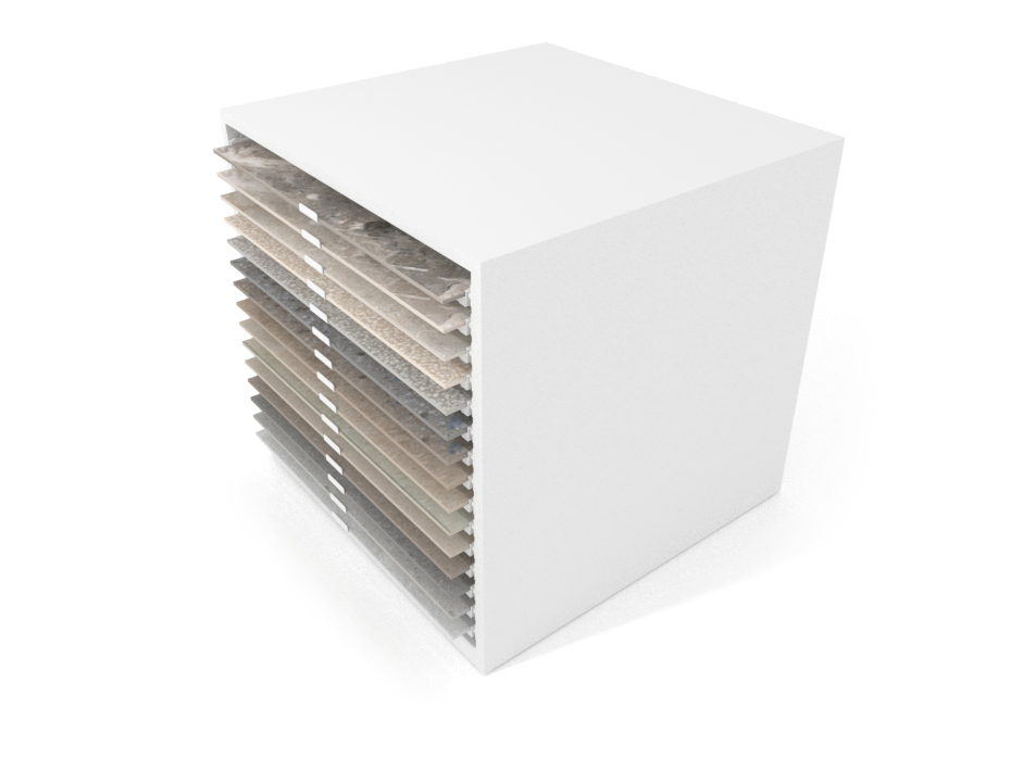 Cajonera para exponer azulejos Oregon 100x100 Blanco Aerea