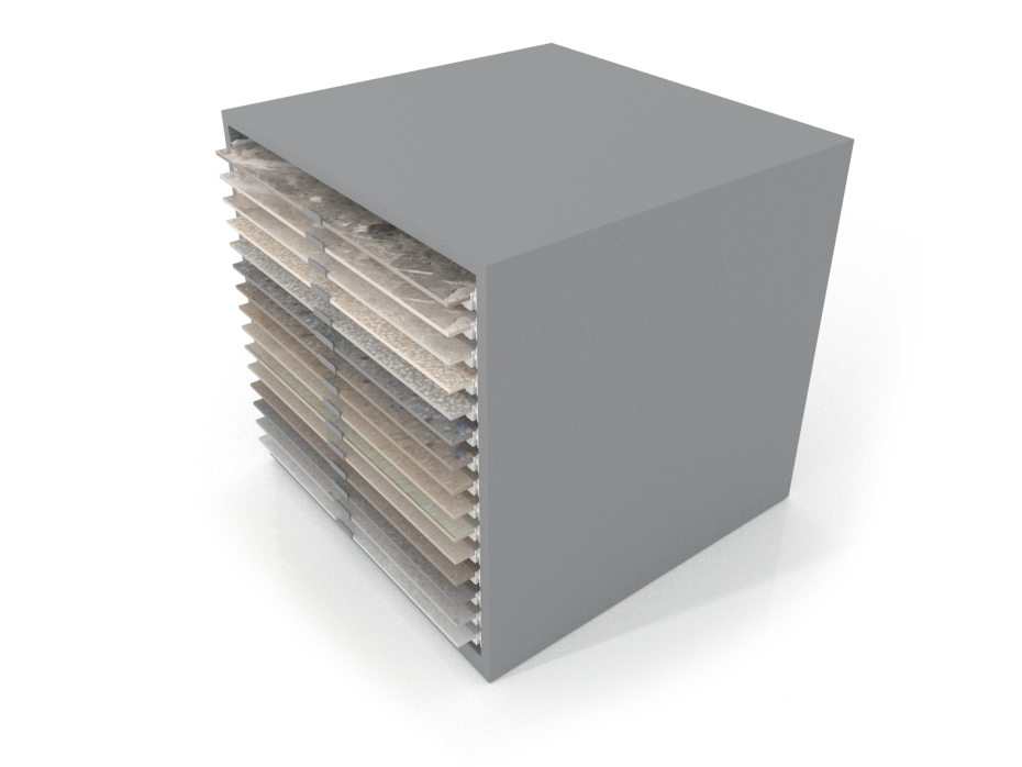 Cajonera para exponer azulejos Oregon 100x100 Plata Aerea