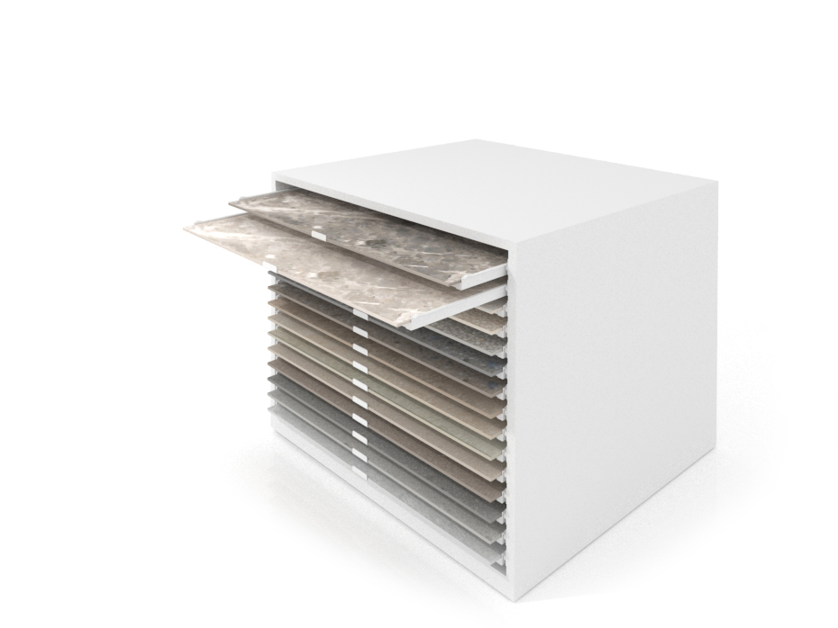 Cajonera para exponer azulejos Oregon 120X120 Blanco Abierto