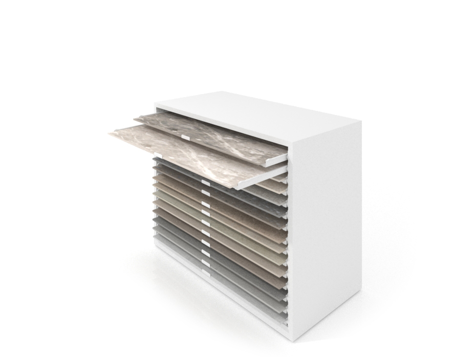 Cajonera para exponer azulejos Oregon 120X60 Blanco Abierto