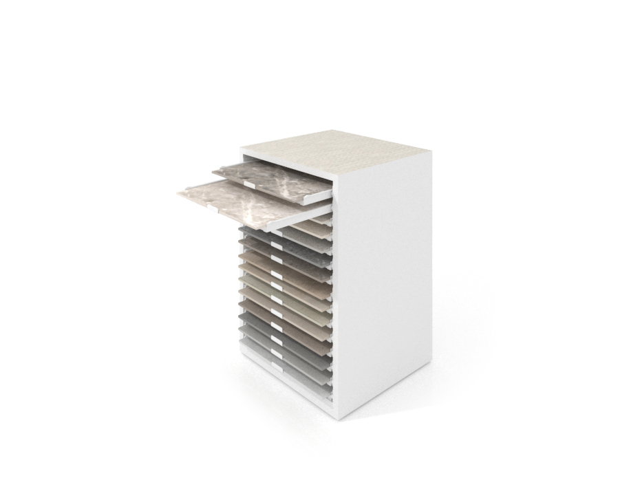 Cajonera para exponer azulejos Oregon 60X60 Blanco Abierto Bolon