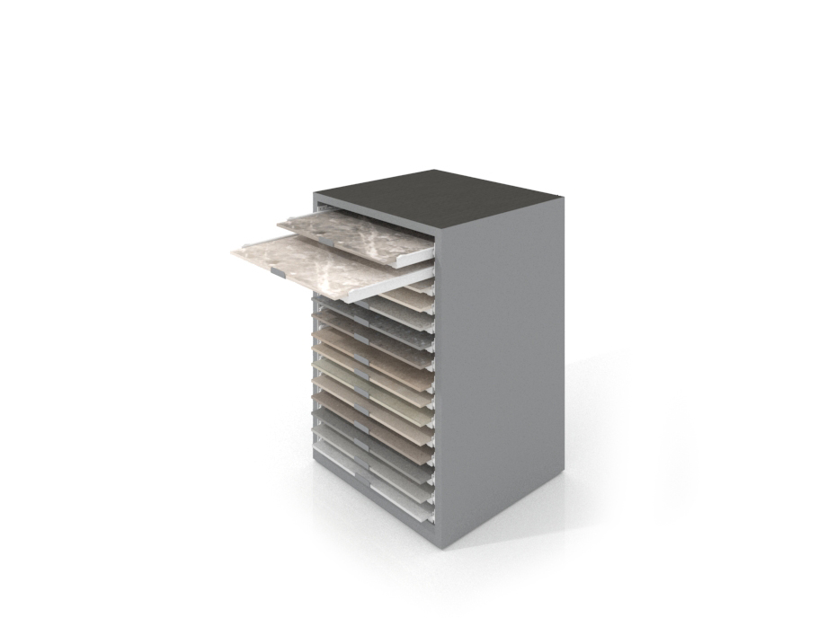Cajonera para exponer azulejos Oregon 60X60 Plata Abierto Bolon