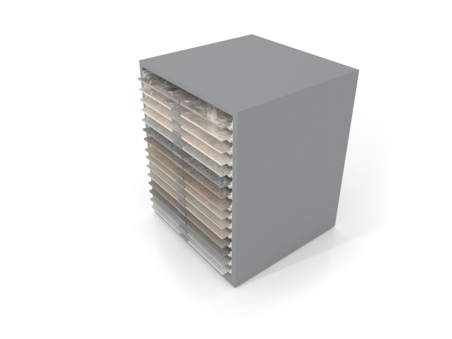 Cajonera para exponer azulejos Oregon 75x75 Plata Aereo