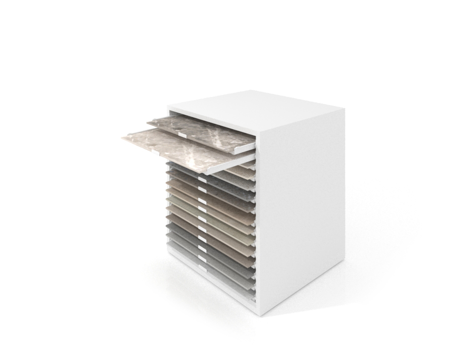 Cajonera para exponer azulejos Oregon 80x80 Blanco Abierto