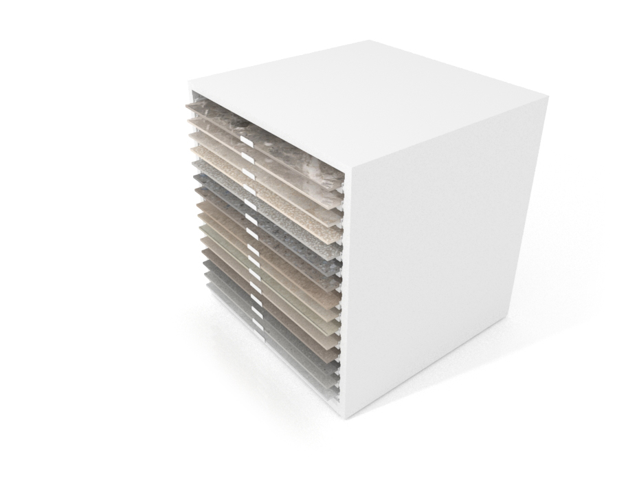 Cajonera para exponer azulejos Oregon 90x90 Blanco Aerea