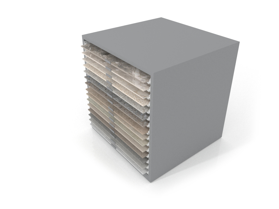 Cajonera para exponer azulejos Oregon 90x90 Plata Aerea