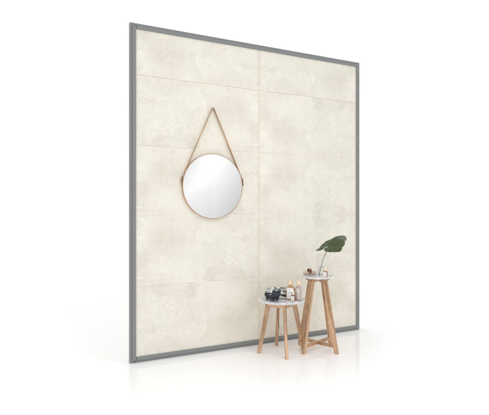 Expositor de azulejos Panel intercambiable 240 2800h plata lateral