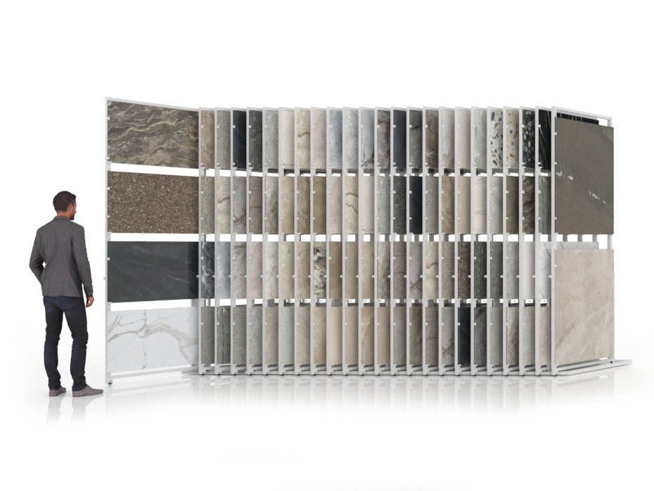 Expositor de azulejos corredero Pisa Multitiles 24 SX Blanco Fijo Abierto