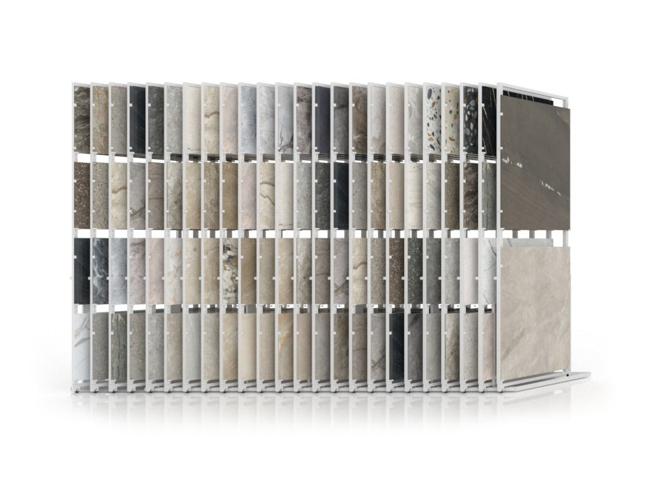 Expositor de azulejos corredero Pisa Multitiles 24 SX Blanco Fijo Frontal