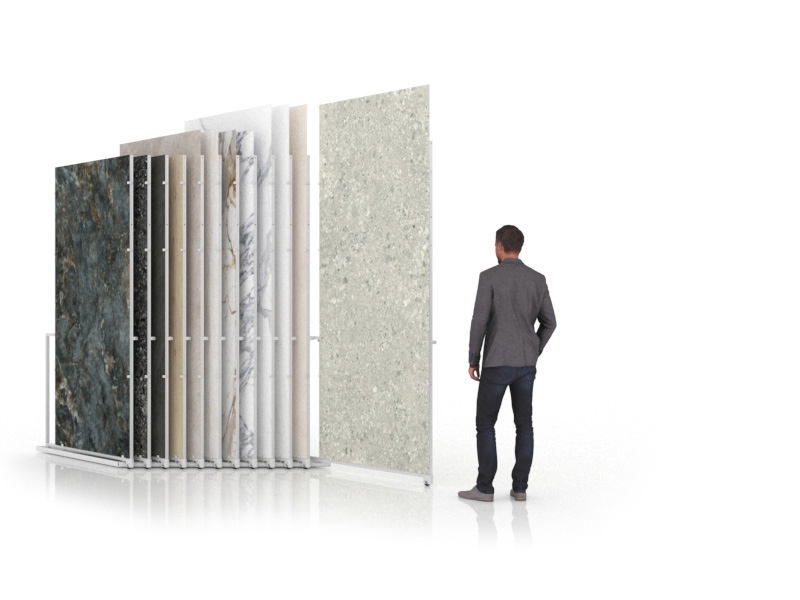 Abierto del expositor para azulejos de gran formato pisa slimshow dx 12 blanco abierto