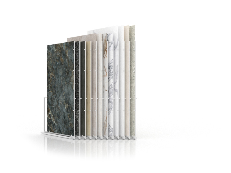 Abierto del expositor para azulejos de gran formato pisa slimshow dx 12 blanco cerrado