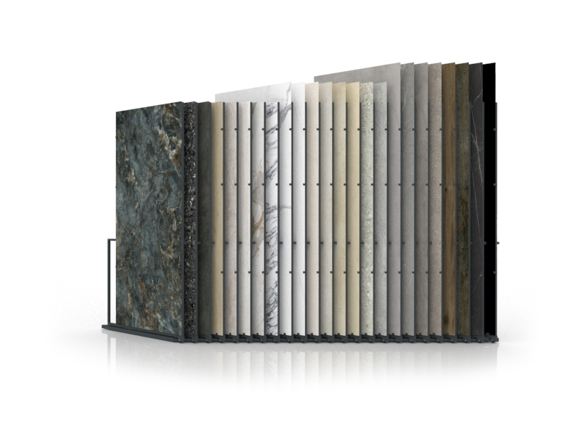 expositor para azulejos de gran formato Pisa Slimshow dx 24 antracita cerrado