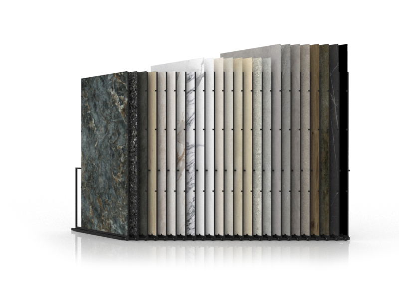 expositor para azulejos de gran formato Pisa Slimshow dx 24 negro cerrado