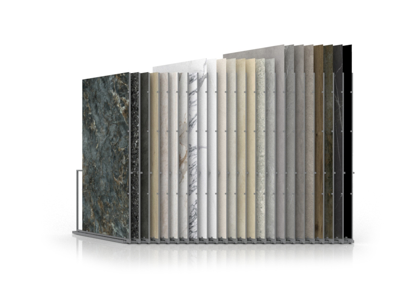 expositor para azulejos de gran formato Pisa Slimshow dx 24 plata cerrado