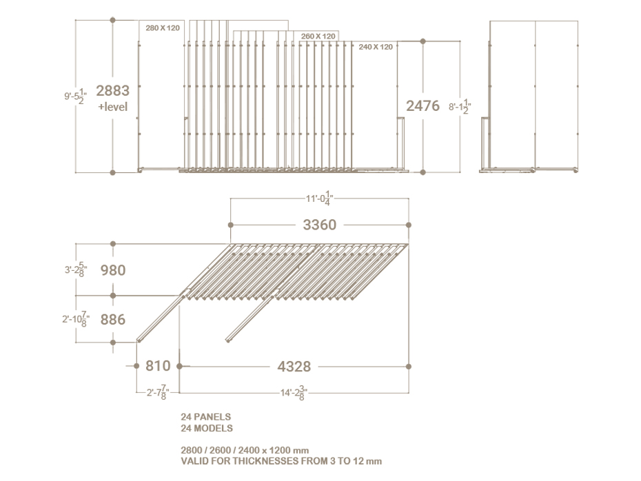 expositor para azulejos de gran formato Pisa Slimshow sx 24 plano