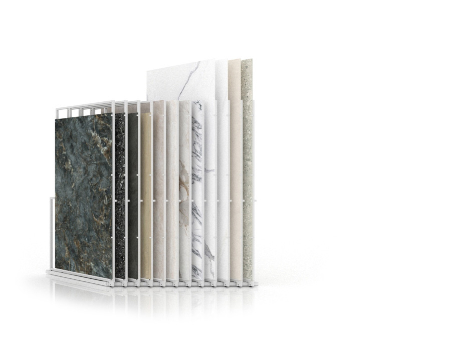 Expositor para azulejos gigantes Pisa Slimshow Polivalente blanco cerrado