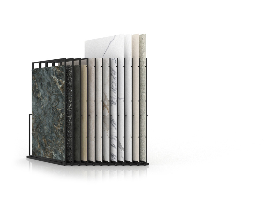 Expositor para azulejos gigantes Pisa Slimshow Polivalente 12 dx negro cerrado